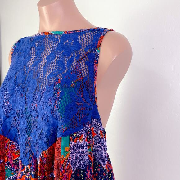 Free People Count Me in Trapeze Bohemian Tank Top Hot Red Combo size XS NWT - Picture 1 of 12